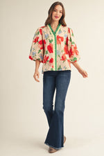 Jackie Ruffled Neckline Floral Button Down Top