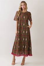 Vivian Geo Diamond Print Maxi with Fringe Hem Detail