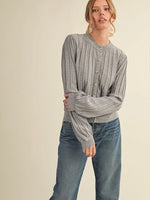 Soft Ribbed Sweater Cardigan- Grey
