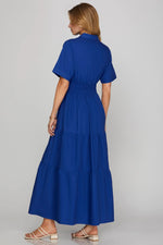 Ritzy Royal Blue Maxi with Collar and Smocked Waist