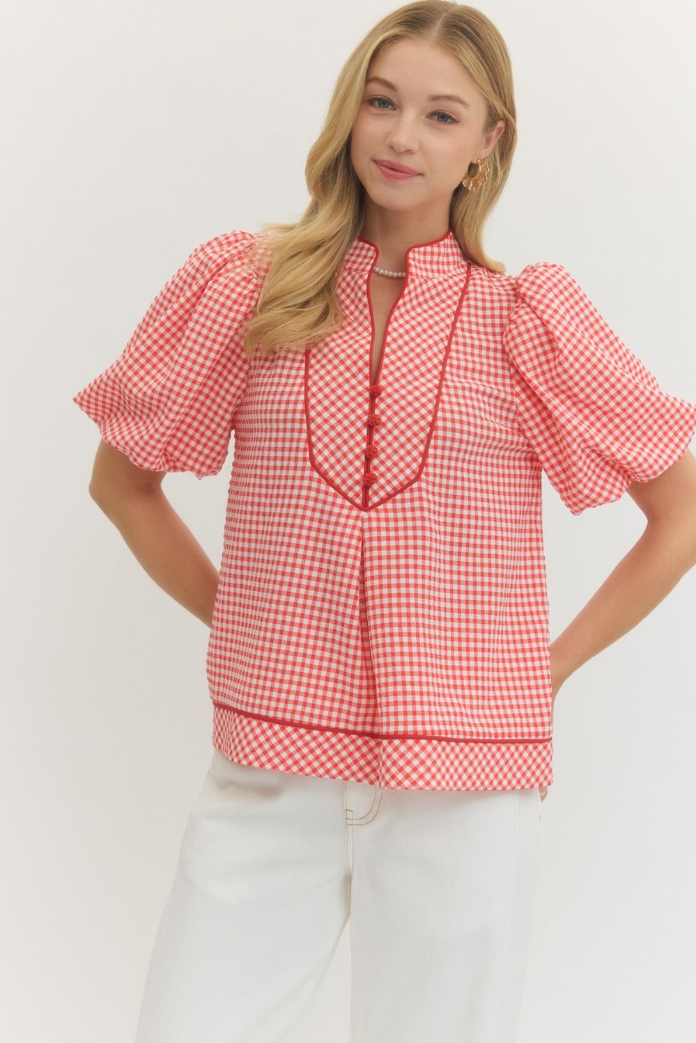 Dorothea Plaid Top with Button Detail