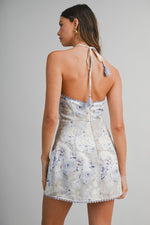 Blaire Floral Print Halter Neck Self Tie Tassel Strap Mini Dress by Mable