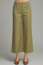 Olive Polka Dot Wide Leg Pants