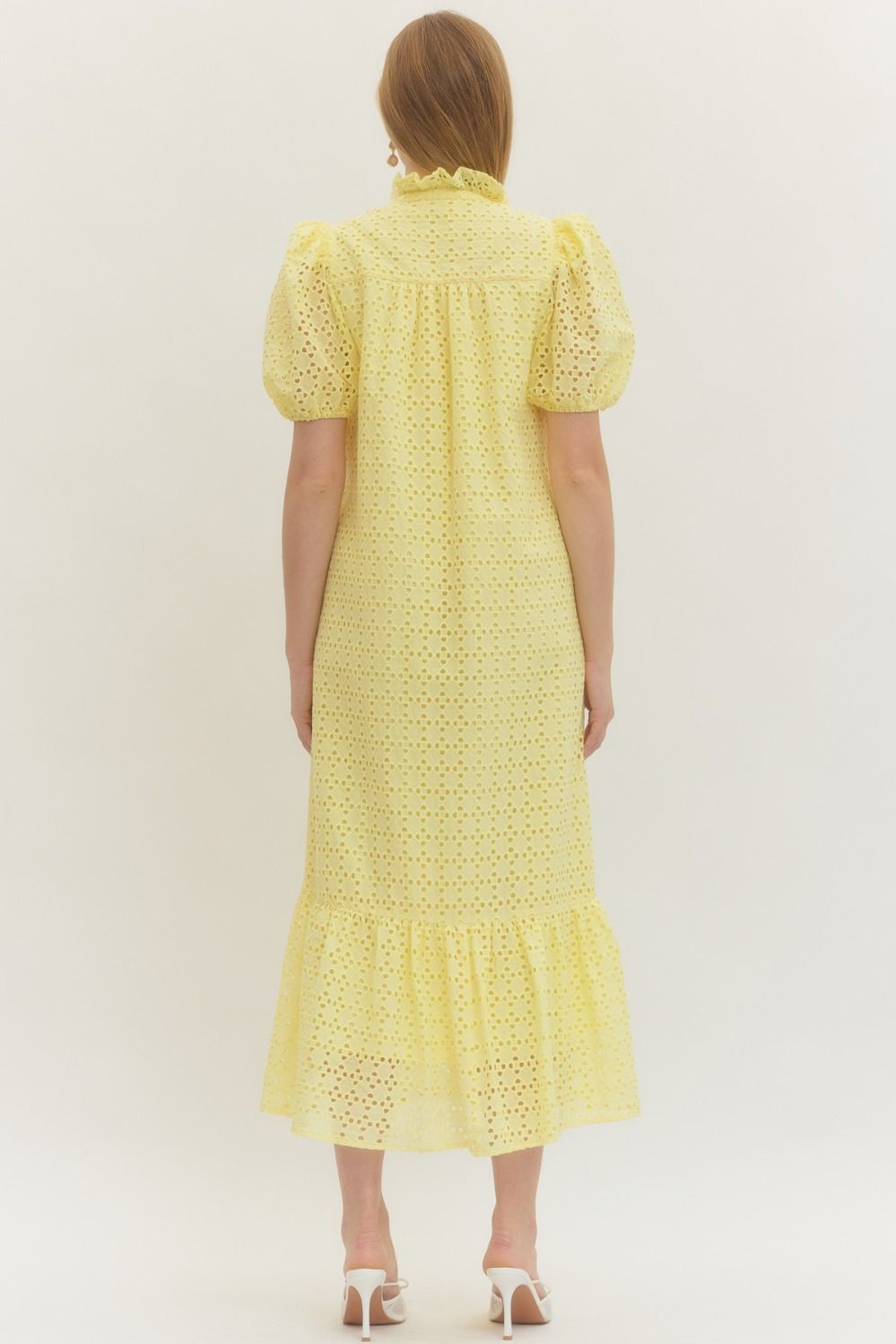 Bonnie Yellow Eyelet Midi Dress