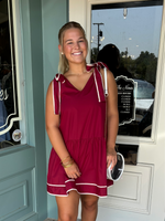 Mini Dress with Bow Tie Shoulder and White Piping Detail