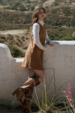 Heidi Button Down Suede Shift Dress- Camel