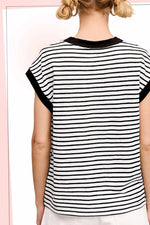 Nautical Cap Sleeve Stripe Top -Black/Off White