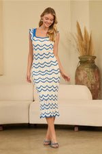 Skies are Blue| Scalloped Striped Knit Sleeveless Midi Dress