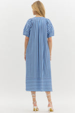 Light Blue V Neck Stripe Midi Dress