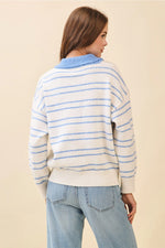 Veda Striped Knit Drop Shoulder Ribbed Trim Pullover