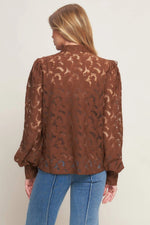 Chocolate Lace Tie Neck Blouse