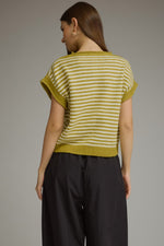 Olive Martini Sleeveless Striped Button Down Sweater Cardigan