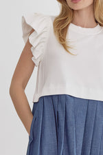 Mix Media Dress with Ruffle Sleeve