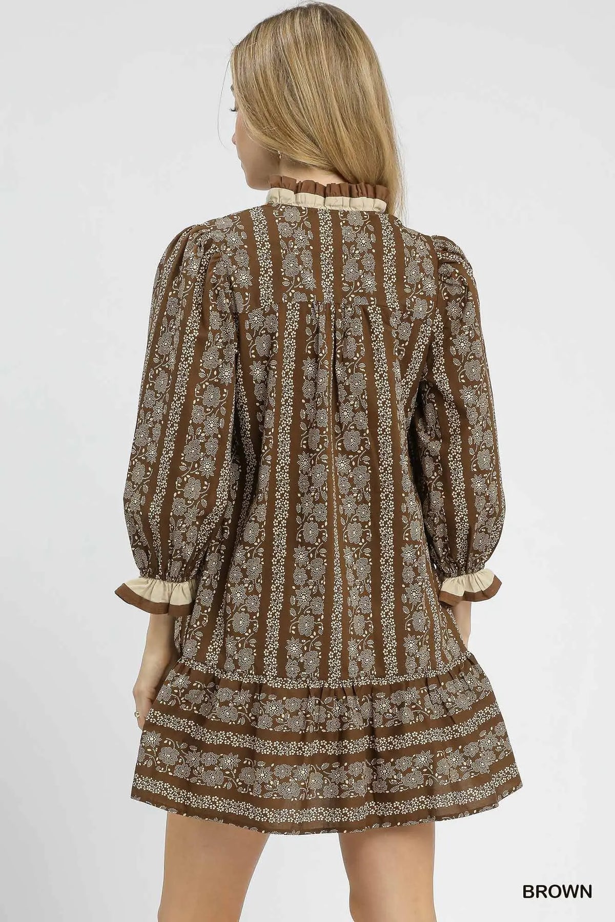 Anna Floral Stripe Ruffle Trim Mini Dress