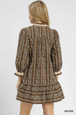 Anna Floral Stripe Ruffle Trim Mini Dress