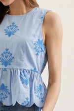 Mila Embroided Light Blue Peplum Top