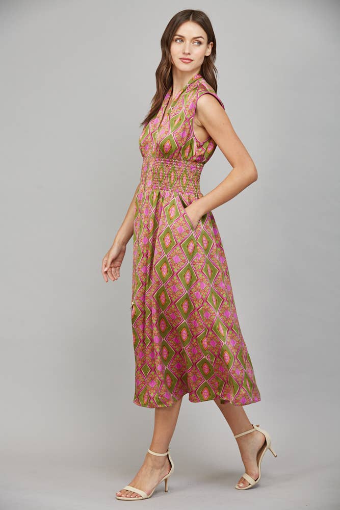 GEORGIA OLIVE AND PINK ZIP FRONT DRESS BY FATE