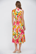 Bold Blooms Zip Front Smocked Waist Midi by FATE