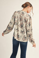 Champagne with Gold Glitter Accent Floral Peasant Blouse