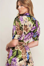 Mabel Button Down Floral Midi with Self Tie Waist