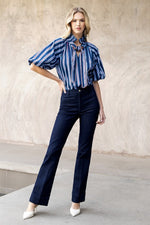 THML Blue/Red Striped Top with Bow Tie Neck