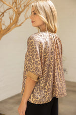Raglan Puff Sleeve Metallic Animal Print Top by Voy