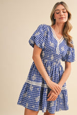 Taylor Bue Floral Embroidered Gingham Mini Dress