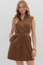 Eva Brown Zip Front Mini Dress