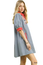 Emaline Slate Blue and Coral Floral Mini Dress