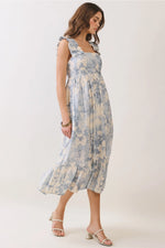 Jules Ruffled Strap Midi with Square Neckline and Back Smocking Detail