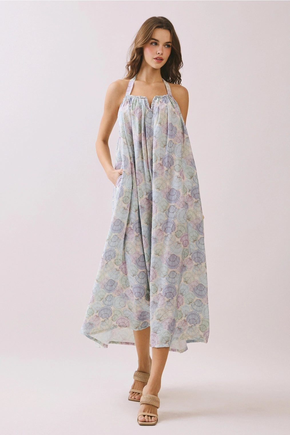 Valen Seashell Open Back Halter Maxi
