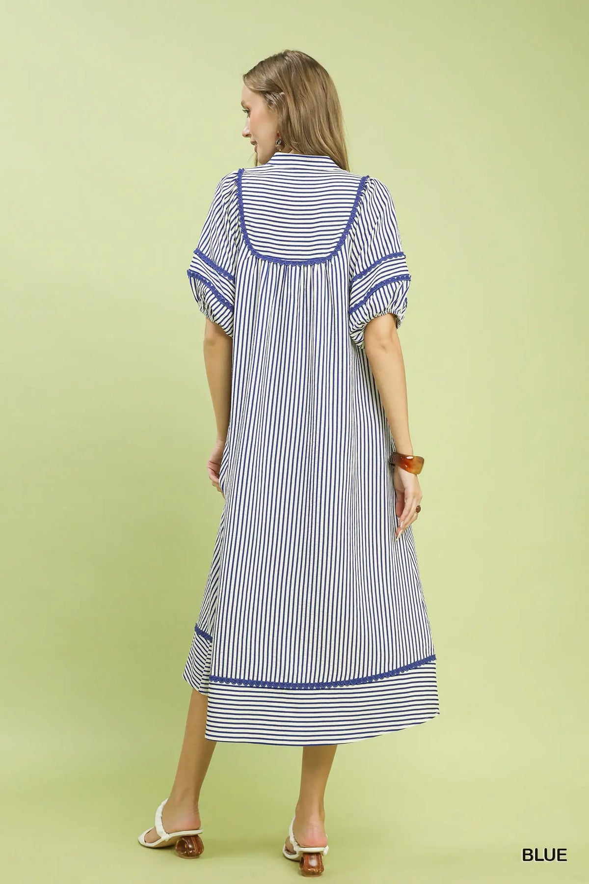 Bailor Blue Striped Midi with Piping Contrast Detail