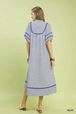 Bailor Blue Striped Midi with Piping Contrast Detail