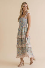 Susanna Floral Tiered Midi with Self Tie Straps