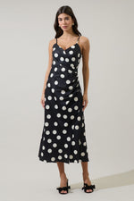 Derba Polka Dot Pleated Satin Midi Dress ( XS-XL)