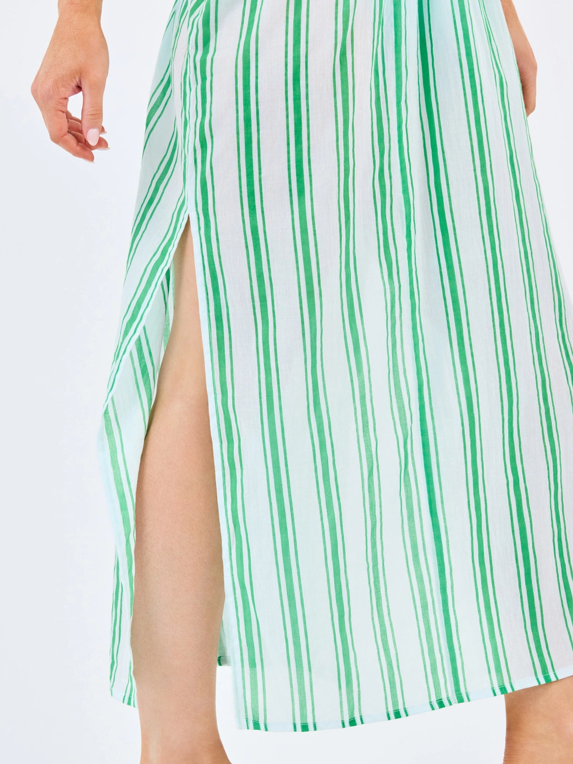 Priscilla Beach Cover Up Midi | Green + White Stripe