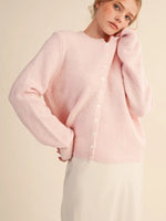 Marled Knit Button Up Sweater Cardigan - Pastel Pink