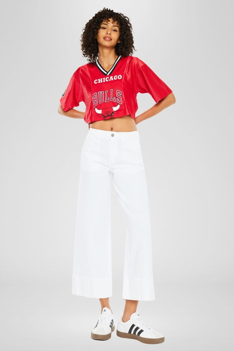 Kan Can White High Rise Cropped Wide Leg Jeans