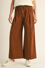 Ellison Wide Leg Polka Dot Pant w/ Drawstring Waist - Cognac