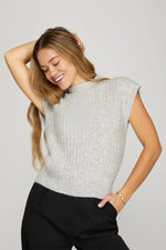HEATHER GRAY SHORT SLEEVE RIBBED KNIT SWEATER TOP