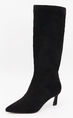 Kitten Heel Pointed Toe Tall Boots in BLACK Faux Suede