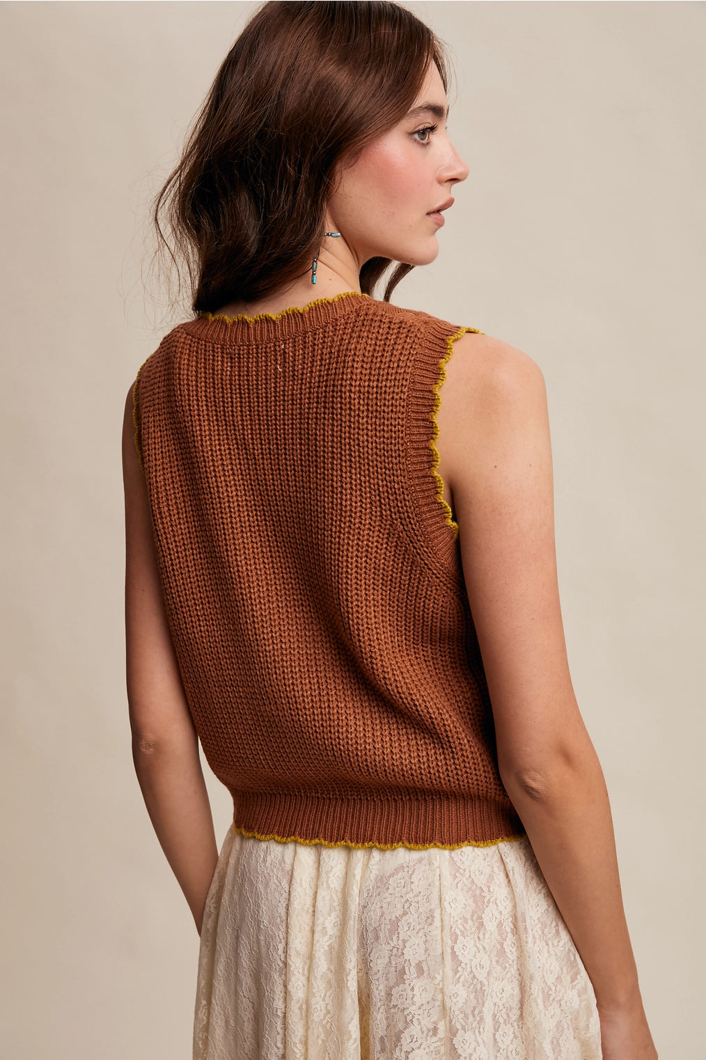 Pecan Bow-Tie Floral Knit Vest