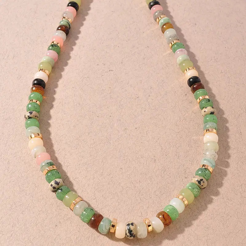 MIXED STONE DISC BEAD NECKLACE