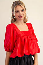 RED SQUARE NECK BUBBLE CROP TOP