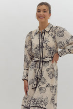 FLORAL PRINT BUTTON DOWN MAXI WITH COLLAR AND TIE WAIST