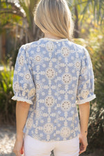 Embroidered Ivory Cotton Fringe Detail Trim Summer Top