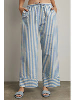 Sky Blue/Natural Contrast Stripe Wide Leg Pants
