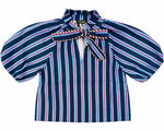 THML Blue/Red Striped Top with Bow Tie Neck