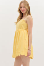 Lemon Scallop Mini Dress with Bow Back Tie Detail