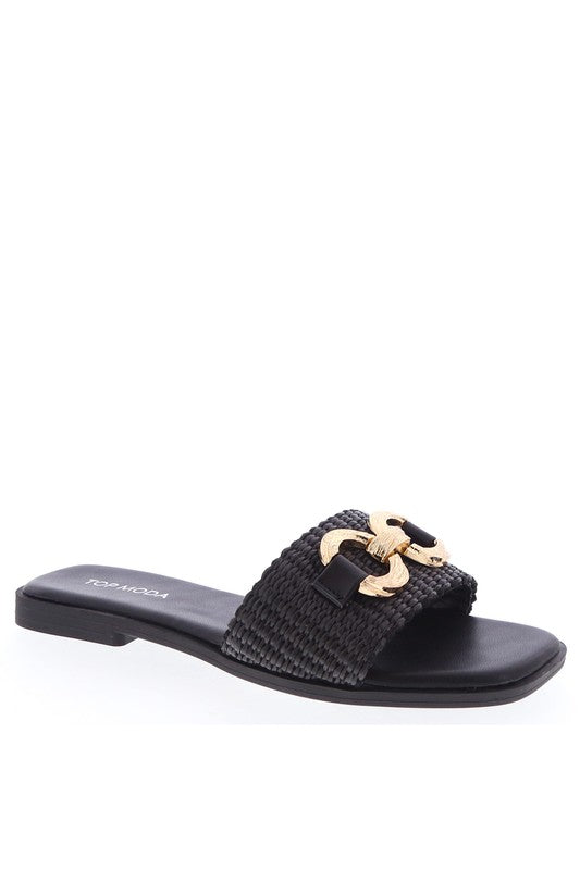 Black Raffia Slide with Gold Detail